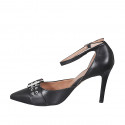 Zapato abierto puntiagudo para mujer con cinturon y hebilla en piel negra tacon 10 - Tallas disponibles:  42, 45