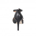 Woman's pointy open shoe with strap and buckle in black leather heel 10 - Available sizes:  42, 45
