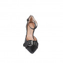 Woman's pointy open shoe with strap and buckle in black leather heel 10 - Available sizes:  42, 45