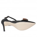 Woman's pointy open shoe with strap and buckle in black leather heel 10 - Available sizes:  42, 45