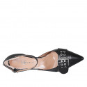 Scarpa aperta a punta da donna con cinturino e fibbia in pelle nera tacco 10 - Misure disponibili: 42, 45