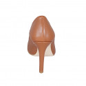 Zapato de salon puntiagudo para mujer en piel cognac con tacon 10 - Tallas disponibles:  31, 43, 44