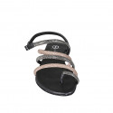 Woman's thong sandal in black leather with silver and copper rhinestones and strap heel 2 - Available sizes:  32