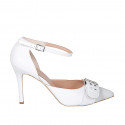 Chaussure ouverte à bout pointu pour femmes avec courroie et boucle en cuir blanc talon 10 - Pointures disponibles:  43