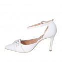 Woman's pointy open shoe with strap and buckle in white leather heel 10 - Available sizes:  43