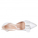 Woman's pointy open shoe with strap and buckle in white leather heel 10 - Available sizes:  43