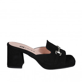 Mule pour femmes en daim noir avec accessoire, plateforme et talon 7 - Pointures disponibles:  35, 42