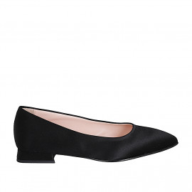 Woman's pointy pump in black satin heel 2 - Available sizes:  32, 33, 34, 35, 45