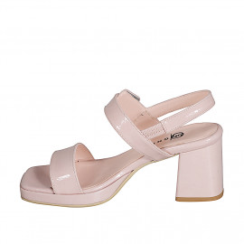 Woman's sandal with platform, elastic and buckle in rose patent leather heel 7 - Available sizes:  35, 42, 43, 44, 45 2