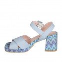 Sandalo da donna con cinturino e plateau in pelle azzurra e tessuto multicolore tacco 7 - Misure disponibili: 32, 35, 44, 45