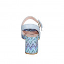Woman's sandal with strap and platform in light blue leather and multicolored fabric heel 7 - Available sizes:  32, 35, 44, 45