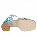 Sandalo da donna con cinturino e plateau in pelle azzurra e tessuto multicolore tacco 7 - Misure disponibili: 32, 35, 44, 45