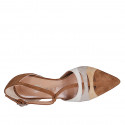 Chaussure ouverte à bout pointu pour femmes en daim cognac, taupe et gris avec courroie salomé talon 7 - Pointures disponibles:  35, 42