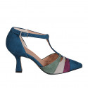 Scarpa aperta a punta da donna con cinturino Charleston in camoscio blu, viola, grigio e verde tacco 7 - Misure disponibili: 35, 43
