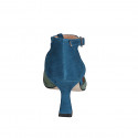 Zapato abierto a punta para mujer en gamuza azul, pùrpura, verde y gris con cinturon salomé tacon 7 - Tallas disponibles:  35, 43