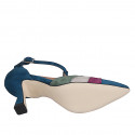 Woman's pointy open T-strap shoe in blue, purple, grey and green suede heel 7 - Available sizes:  35, 43