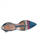 Zapato abierto a punta para mujer en gamuza azul, pùrpura, verde y gris con cinturon salomé tacon 7 - Tallas disponibles:  35, 43