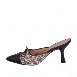 Mule pour femmes avec bout droit en cuir noir, daim tacheté et noeud talon 7 - Pointures disponibles:  42 2