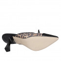 Sabot da donna con puntale in pelle nera, camoscio maculato e fiocco tacco 7 - Misure disponibili: 42