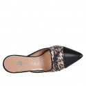 Sabot da donna con puntale in pelle nera, camoscio maculato e fiocco tacco 7 - Misure disponibili: 42