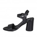 Woman's strap sandal in black braided leather heel 7 - Available sizes:  32, 35, 42, 43