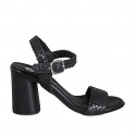 Sandalia con cinturon para mujer en piel trensada negra tacon 7 - Tallas disponibles:  32, 35, 42, 43