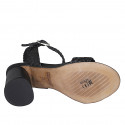 Sandalia con cinturon para mujer en piel trensada negra tacon 7 - Tallas disponibles:  32, 35, 42, 43