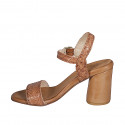 Sandalia con cinturon para mujer en piel trensada cognac tacon 7 - Tallas disponibles:  32, 43