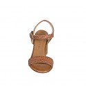 Sandalo da donna con cinturino in pelle intrecciata cuoio tacco 7 - Misure disponibili: 32, 43