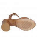 Woman's strap sandal in cognac braided leather heel 7 - Available sizes:  32, 43