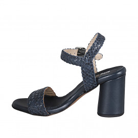Sandalia con cinturon para mujer en piel trensada azul tacon 7 - Tallas disponibles:  32, 42, 44 2