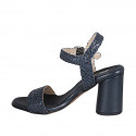 Sandalo da donna con cinturino in pelle intrecciata blu tacco 7 - Misure disponibili: 32, 42, 44