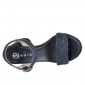 Sandale avec courroie pour femmes en cuir tressé bleu talon 7 - Pointures disponibles:  32, 42, 44