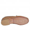 Woman's loafer with golden accessory in cognac brown leather heel 2 - Available sizes:  42, 43