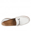 Woman's loafer with silver accessory in white leather heel 2 - Available sizes:  45
