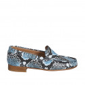 Mocassin pour femmes en cuir imprimé bleu, noir et blanc talon 2 - Pointures disponibles:  33, 34, 35, 42, 43, 44