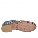 Women's moccasin in blue, black and white printed leather heel 2 - Available sizes:  33, 34, 35, 42, 43, 44