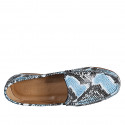 Women's moccasin in blue, black and white printed leather heel 2 - Available sizes:  33, 34, 35, 42, 43, 44