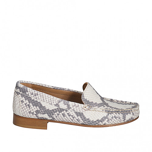 Women's moccasin in white and grey...
