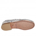 Women's moccasin in white and grey printed leather heel 2 - Available sizes:  33, 35