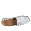 Woman's loafer in silver laminated leather with bow heel 2 - Available sizes:  33, 34, 35, 42, 43, 44, 45
