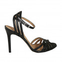 Woman's sandal with ankle strap and strips in black leather heel 10 - Available sizes:  32, 35, 43