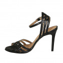 Woman's sandal with ankle strap and strips in black leather heel 10 - Available sizes:  32, 35, 43