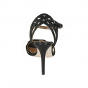 Woman's sandal with ankle strap and strips in black leather heel 10 - Available sizes:  32, 35, 43