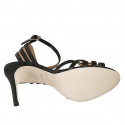 Sandalia con cinturon al tobillo y tiras para mujer en piel negra tacon 10 - Tallas disponibles:  32, 35, 43