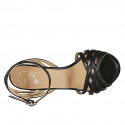 Woman's sandal with ankle strap and strips in black leather heel 10 - Available sizes:  32, 35, 43