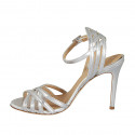 Woman's sandal with ankle strap and strips in silver laminated leather heel 10 - Available sizes:  42, 44, 45, 46