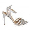 Sandalia con cinturon al tobillo y tiras para mujer en piel laminada plateada tacon 10 - Tallas disponibles:  42, 44, 45, 46