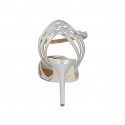 Woman's sandal with ankle strap and strips in silver laminated leather heel 10 - Available sizes:  42, 44, 45, 46