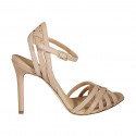 Sandalo da donna con cinturino e listini incrociati in pelle nude tacco 10 - Misure disponibili: 35, 42, 43